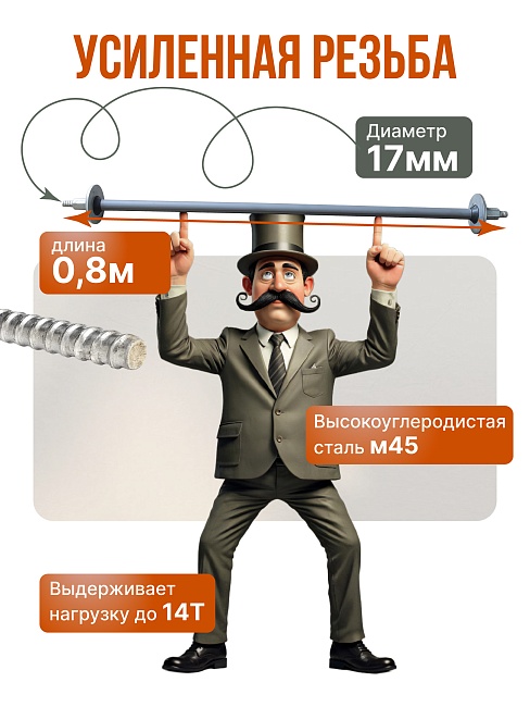Винт стяжной для опалубки Промышленник горячекатаный 0,8 м упаковка 10 шт. фото 3