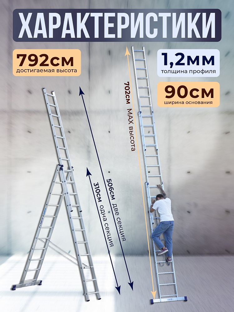 Лестница трехсекционная Alumet Ал 5311 фото 2